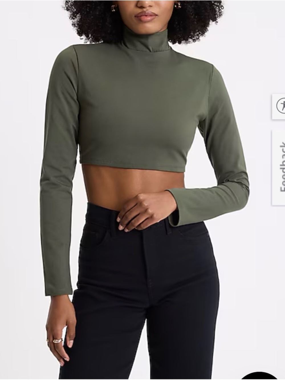 Zara Olive Green Long-Sleeve Crop Turtleneck